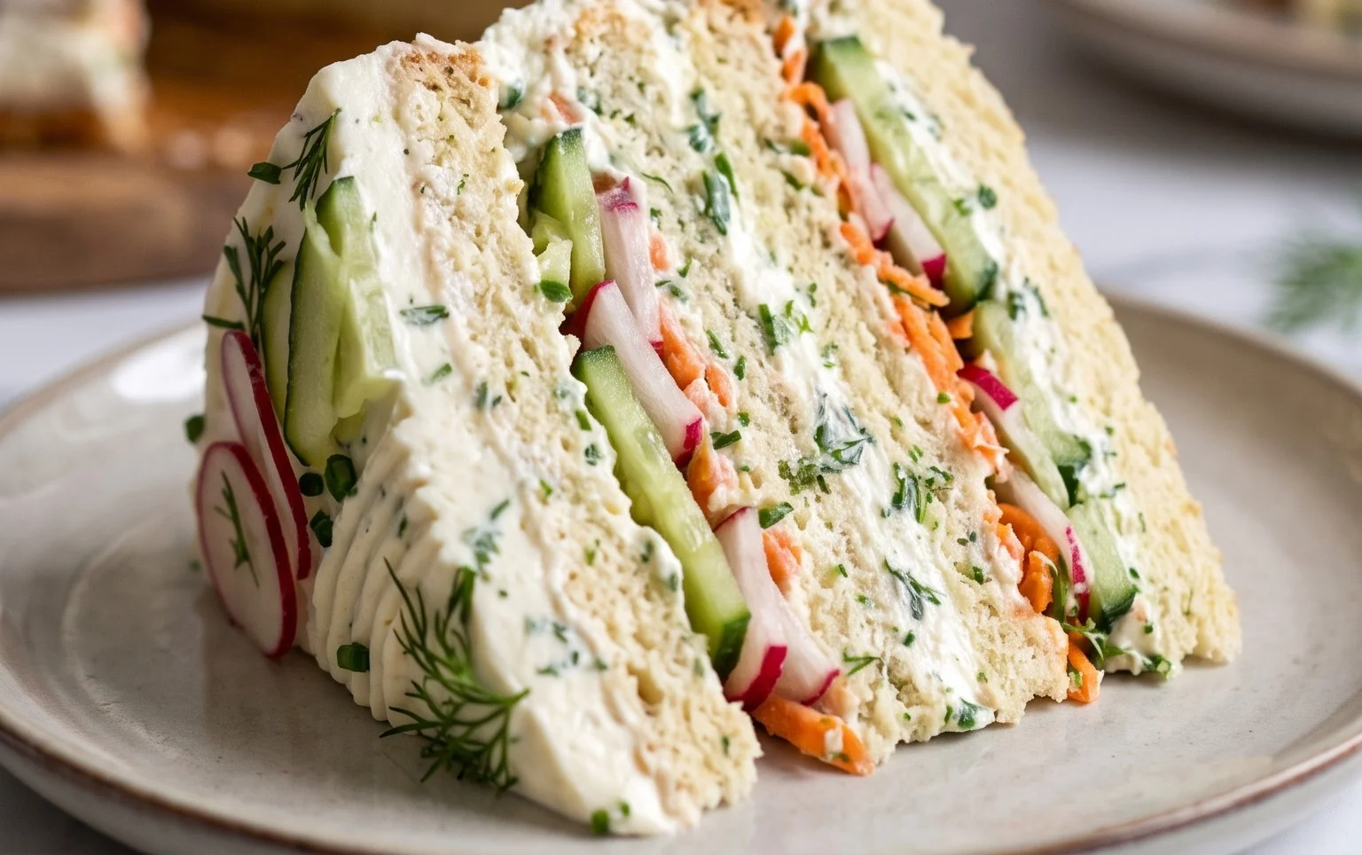 Sandwichtorte mit Frischkäse und Gemüse