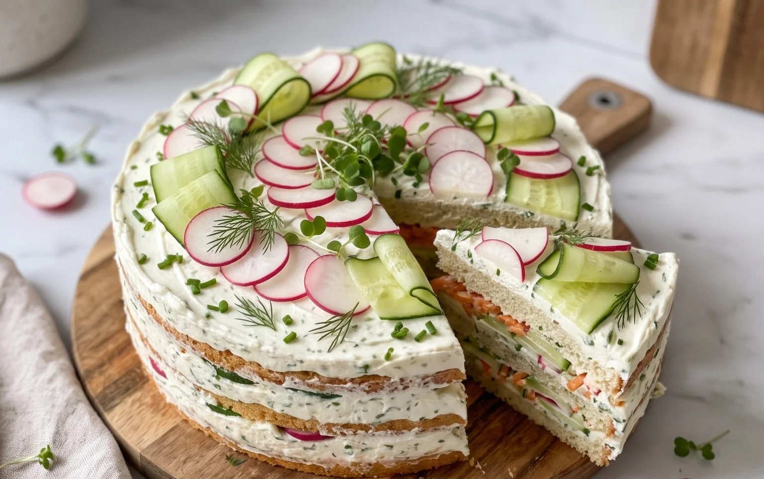 Sandwichtorte mit Frischkäse und Gemüse